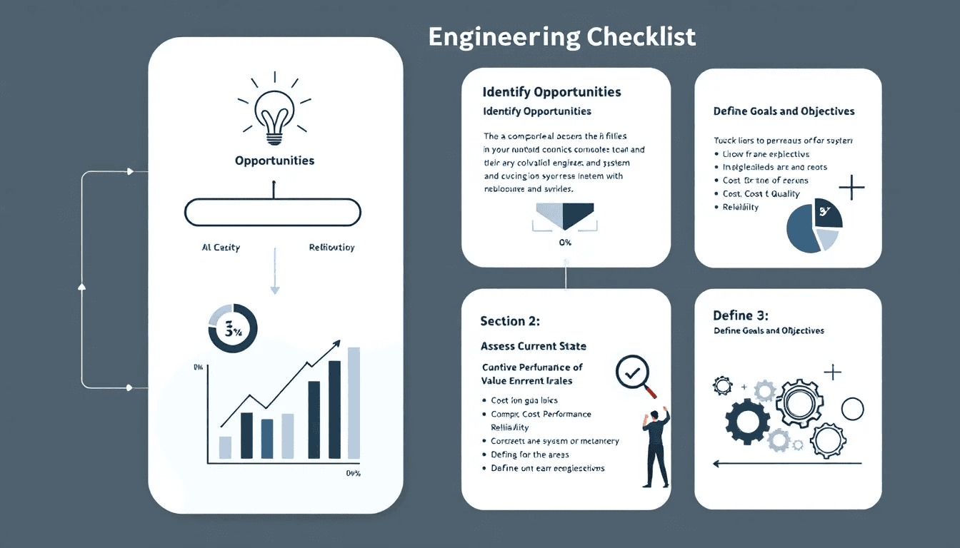 Key components of a value engineering checklist being discussed by a team.